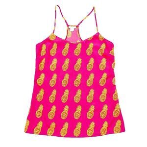 J. Crew Neon Pink Pineapple Spaghetti Strap Racerback Tank Top Size 00